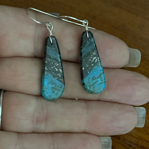 SOLD……Turquoise Slab Earrings - Picture 4 of 6